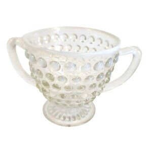 Anchor Hocking MOONSTONE Opalescent Hobnail Glass Sugar Bowl With Double Handles